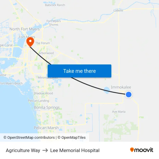 Agriculture Way to Lee Memorial Hospital map