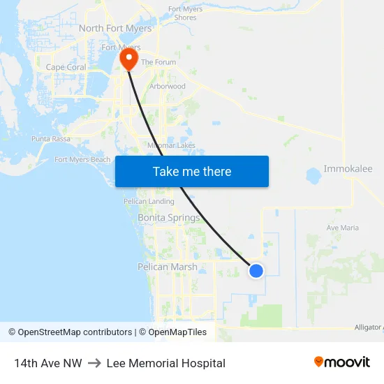 14th Ave NW to Lee Memorial Hospital map