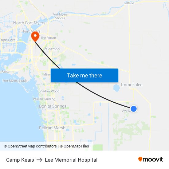 Camp Keais to Lee Memorial Hospital map