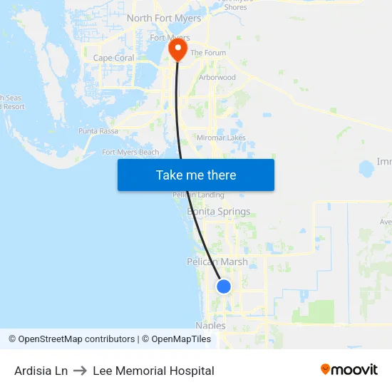 Ardisia Ln to Lee Memorial Hospital map