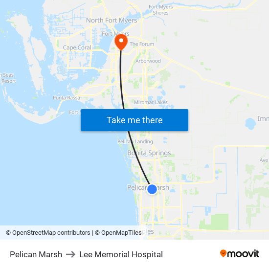 Pelican Marsh to Lee Memorial Hospital map