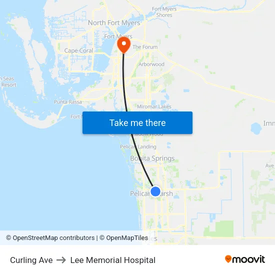 Curling Ave to Lee Memorial Hospital map