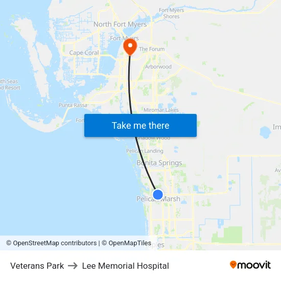 Veterans Park to Lee Memorial Hospital map