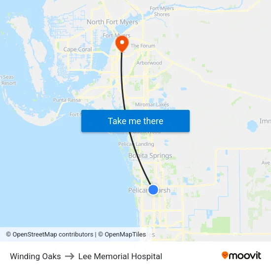 Winding Oaks to Lee Memorial Hospital map