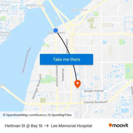 Heitman St @ Bay St to Lee Memorial Hospital map
