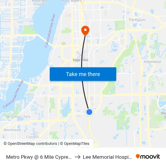 Metro Pkwy @ 6 Mile Cypress to Lee Memorial Hospital map