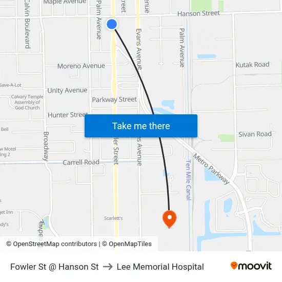 Fowler St @ Hanson St to Lee Memorial Hospital map
