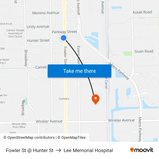 Fowler St @ Hunter St to Lee Memorial Hospital map