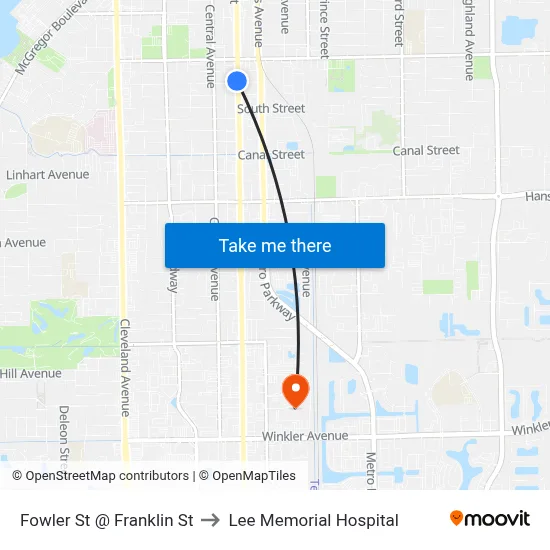 Fowler St @ Franklin St to Lee Memorial Hospital map