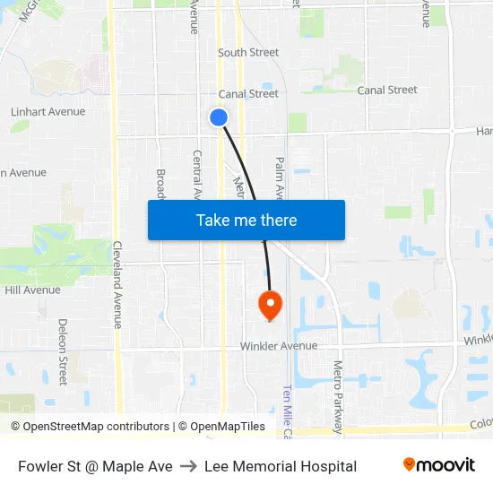 Fowler St @ Maple Ave to Lee Memorial Hospital map