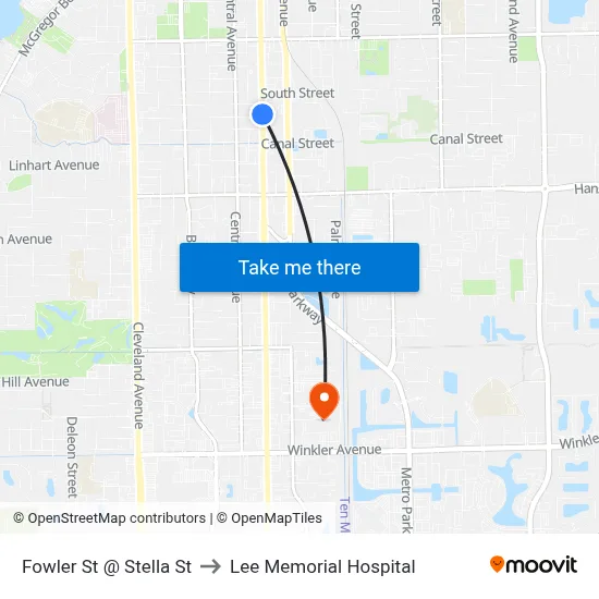Fowler St @ Stella St to Lee Memorial Hospital map