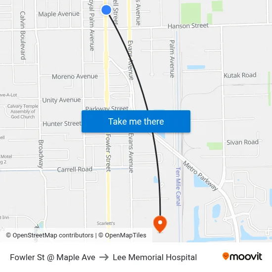 Fowler St @ Maple Ave to Lee Memorial Hospital map