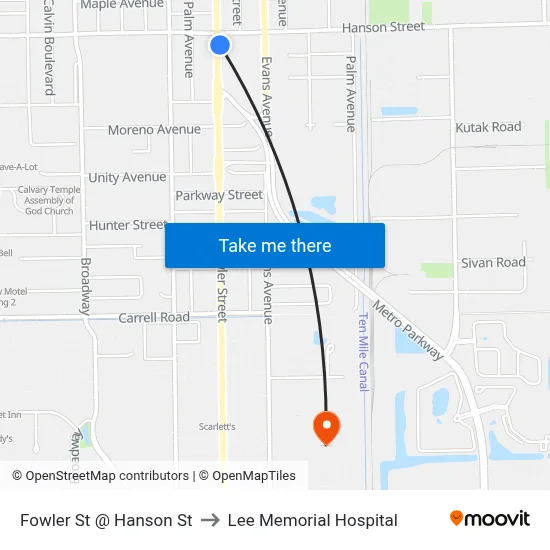 Fowler St @ Hanson St to Lee Memorial Hospital map