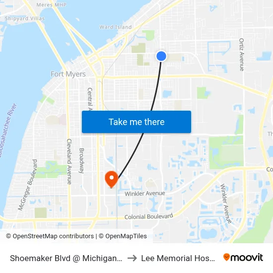 Shoemaker Blvd @ Michigan Ave to Lee Memorial Hospital map