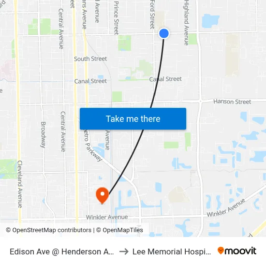 Edison Ave @ Henderson Ave to Lee Memorial Hospital map