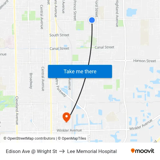Edison Ave @ Wright St to Lee Memorial Hospital map