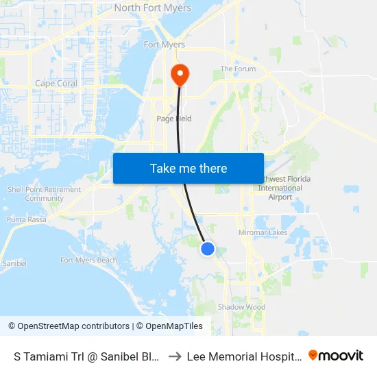 S Tamiami Trl @ Sanibel Blvd to Lee Memorial Hospital map