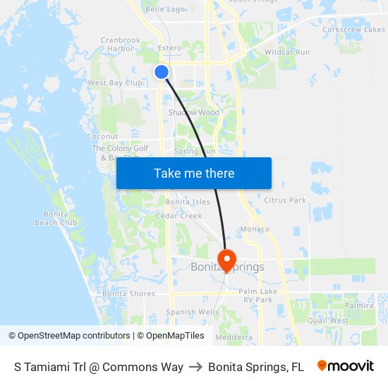 S Tamiami Trl @ Commons Way to Bonita Springs, FL map