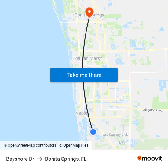 Bayshore Dr to Bonita Springs, FL map