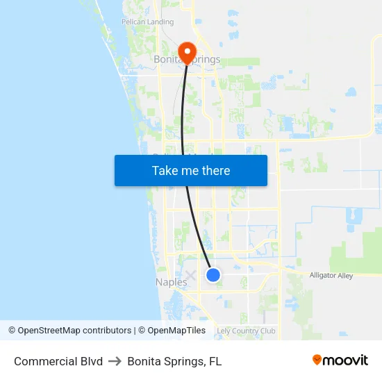 Commercial Blvd to Bonita Springs, FL map