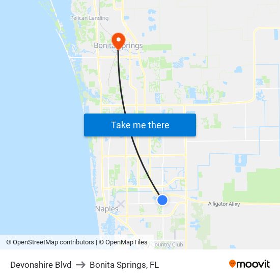 Devonshire Blvd to Bonita Springs, FL map