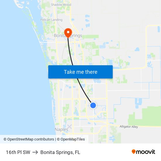 16th Pl SW to Bonita Springs, FL map