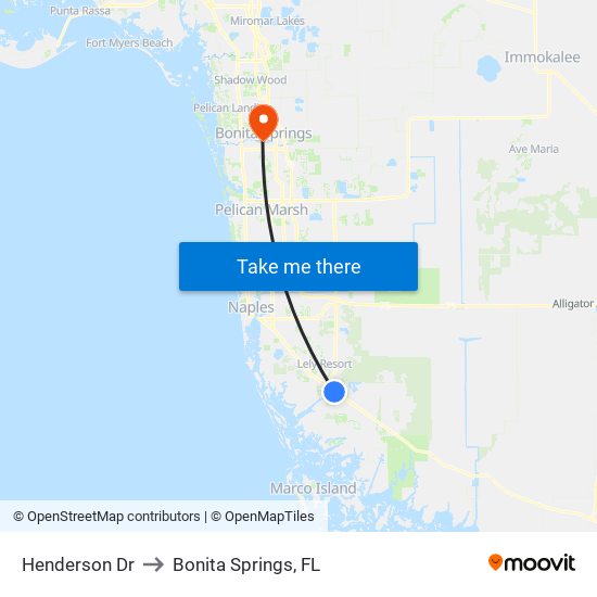 Henderson Dr to Bonita Springs, FL map