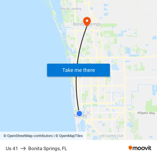 Us 41 to Bonita Springs, FL map