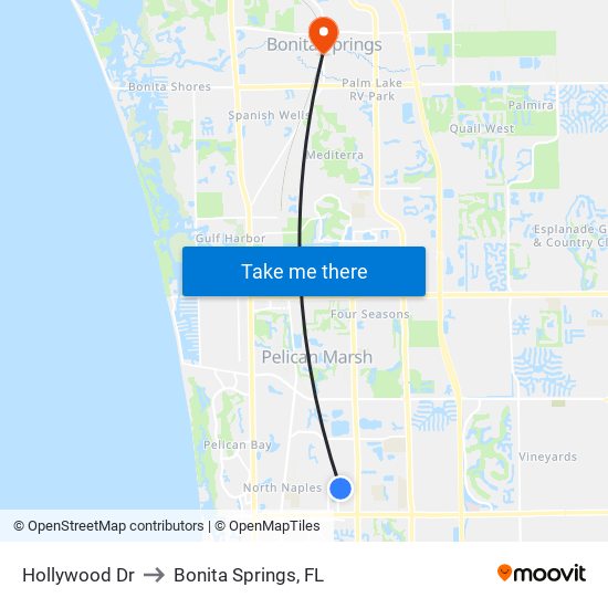 Hollywood Dr to Bonita Springs, FL map