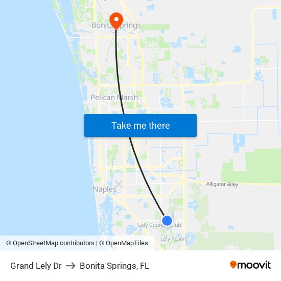 Grand Lely Dr to Bonita Springs, FL map