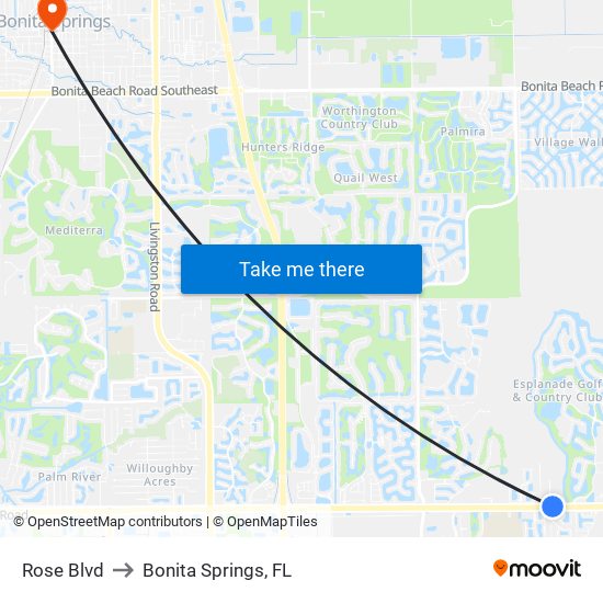 Rose Blvd to Bonita Springs, FL map