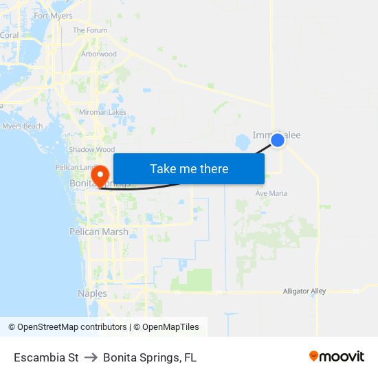 Escambia St to Bonita Springs, FL map