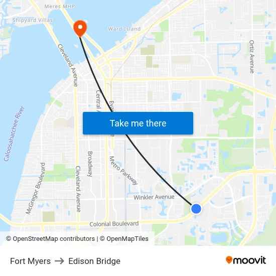 Fort Myers to Edison Bridge map