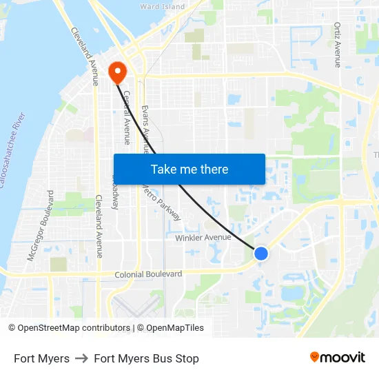 Fort Myers to Fort Myers Bus Stop map