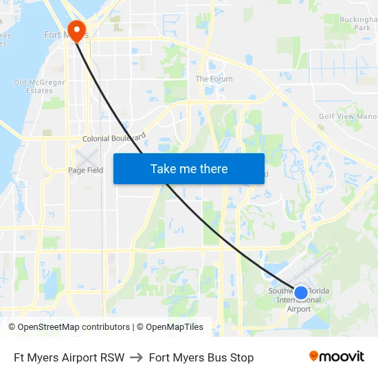 Ft Myers Airport RSW to Fort Myers Bus Stop map