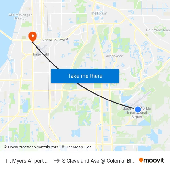 Ft Myers Airport RSW to S Cleveland Ave @ Colonial Blvd-Sb map