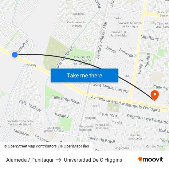 Alameda / Punitaqui to Universidad De O'Higgins map