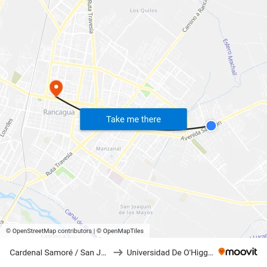 Cardenal Samoré / San Juan to Universidad De O'Higgins map