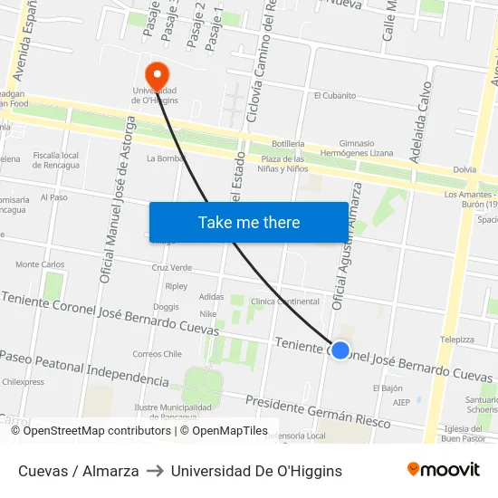 Cuevas / Almarza to Universidad De O'Higgins map