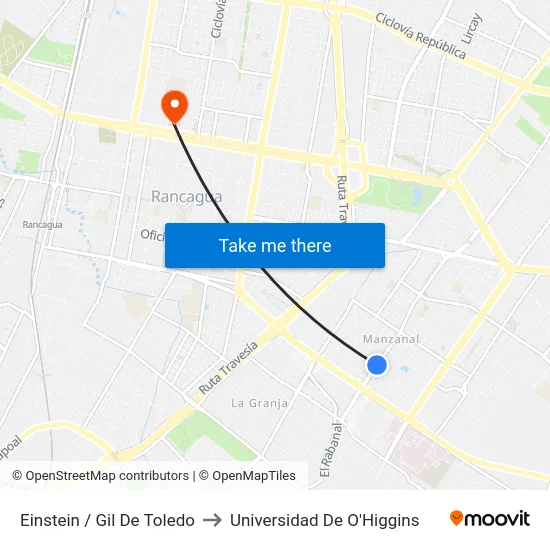 Einstein / Gil De Toledo to Universidad De O'Higgins map