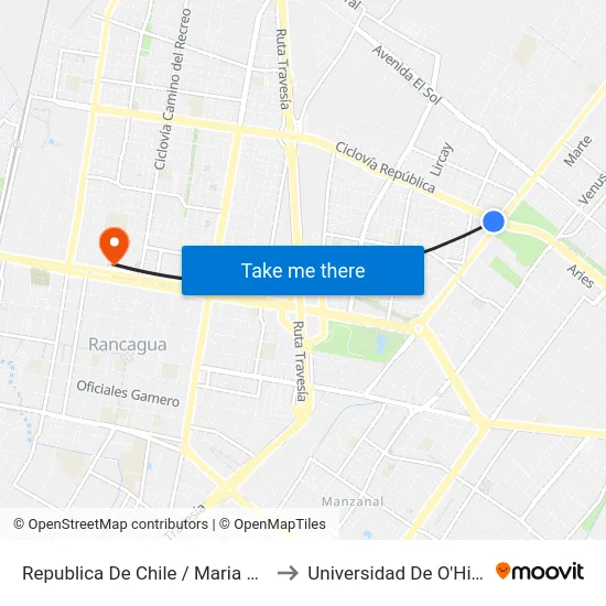Republica De Chile / Maria Dolores to Universidad De O'Higgins map