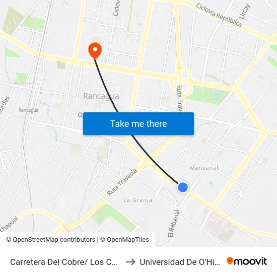 Carretera Del Cobre/ Los Coligues to Universidad De O'Higgins map