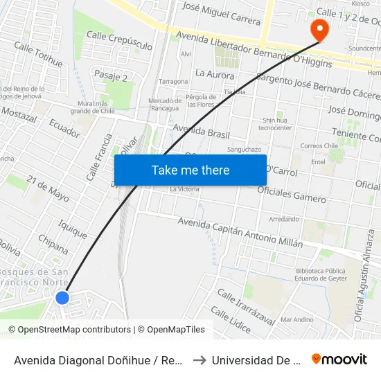 Avenida Diagonal Doñihue / Republica De Siria to Universidad De O'Higgins map