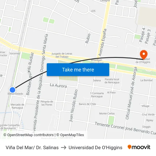 Viña Del Mar/ Dr. Salinas to Universidad De O'Higgins map