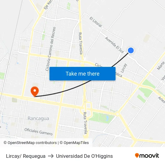 Lircay/ Requegua to Universidad De O'Higgins map