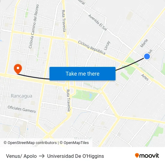Venus/ Apolo to Universidad De O'Higgins map