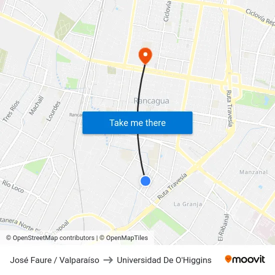 José Faure / Valparaíso to Universidad De O'Higgins map