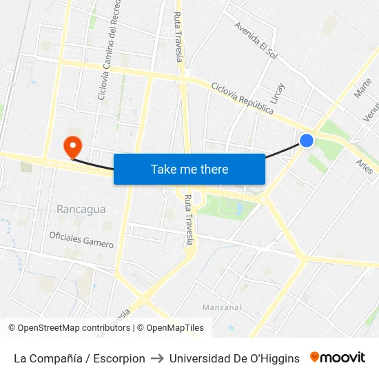 La Compañía / Escorpion to Universidad De O'Higgins map