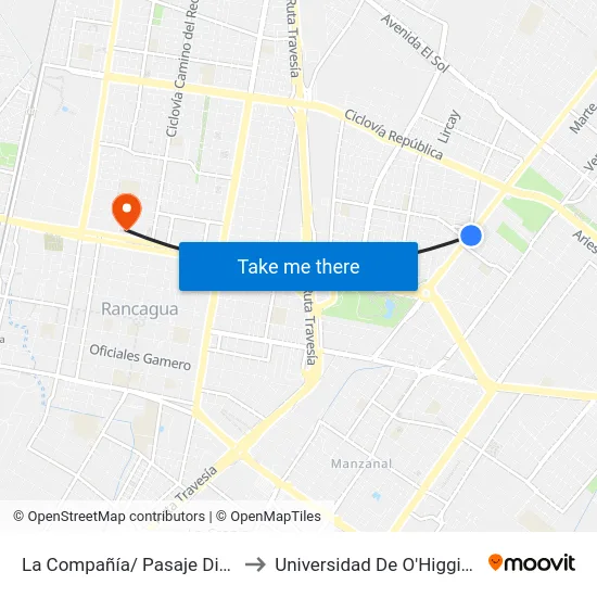 La Compañía/ Pasaje Diez to Universidad De O'Higgins map