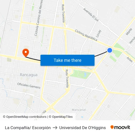 La Compañía/ Escorpión to Universidad De O'Higgins map